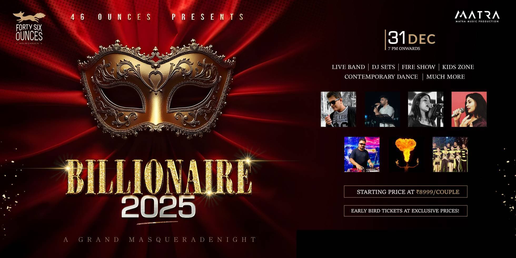 Billionaire - Grand Masquerade Party NYE 2025 | 46 Ounces Electronic City
